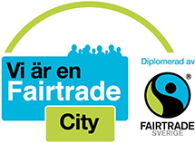 Fairtrade-logotyp som visar att Umeå är en Fairtrade City diplomerad av Fairtrade Sverige.