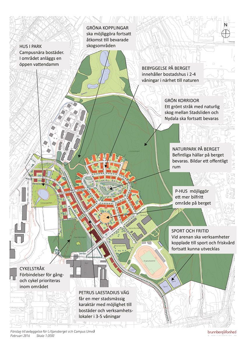 .Kartillustration över Illjansberget och campusområdet med framtida bebyggelse