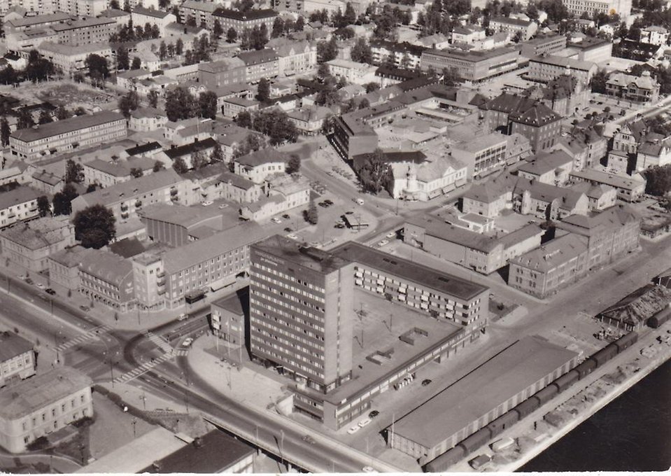 Flygvy över centrala Umeå 1965